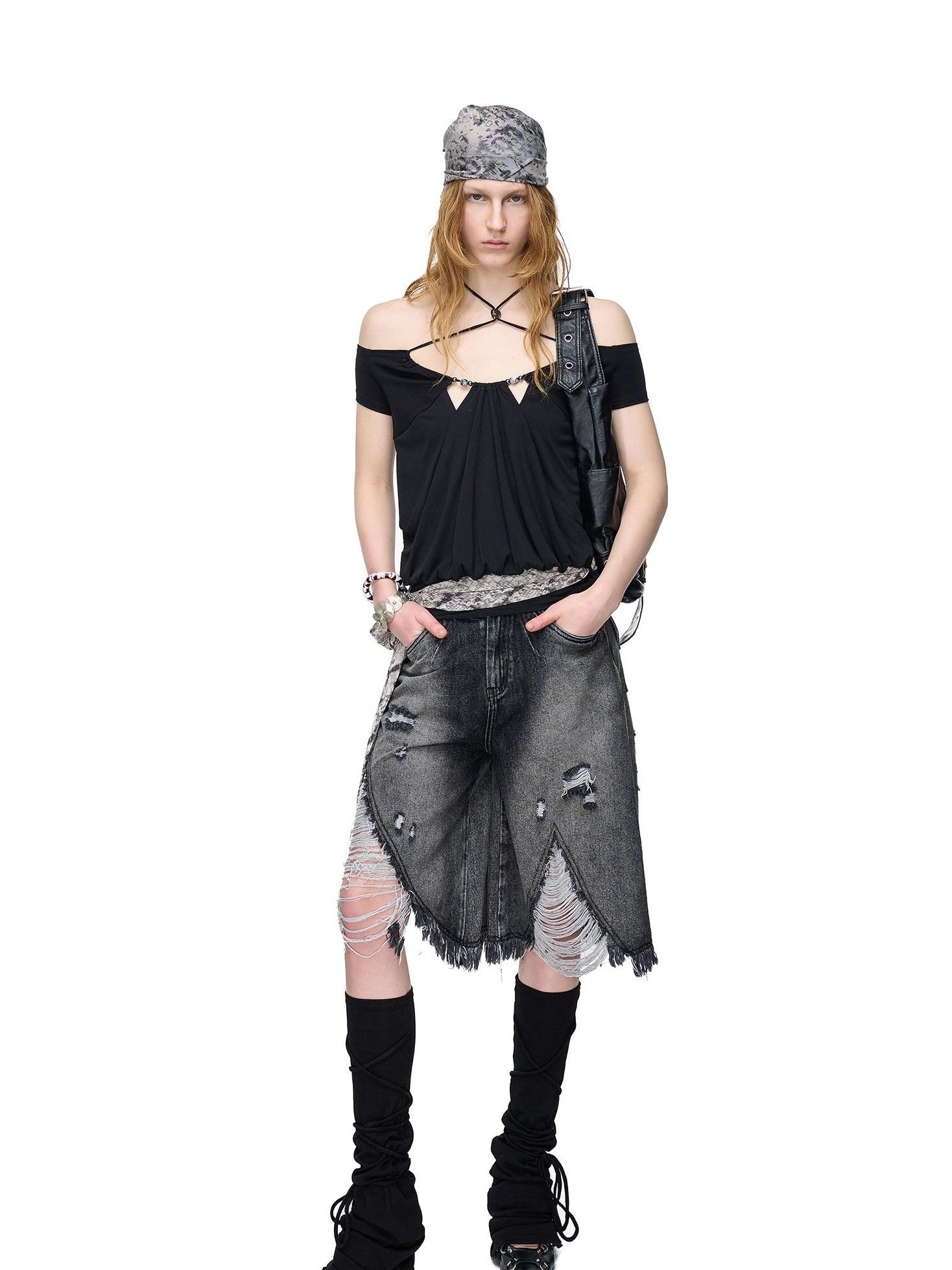NORTH NODE Beaded Halter Neck Patchwork Short Sleeve Women&