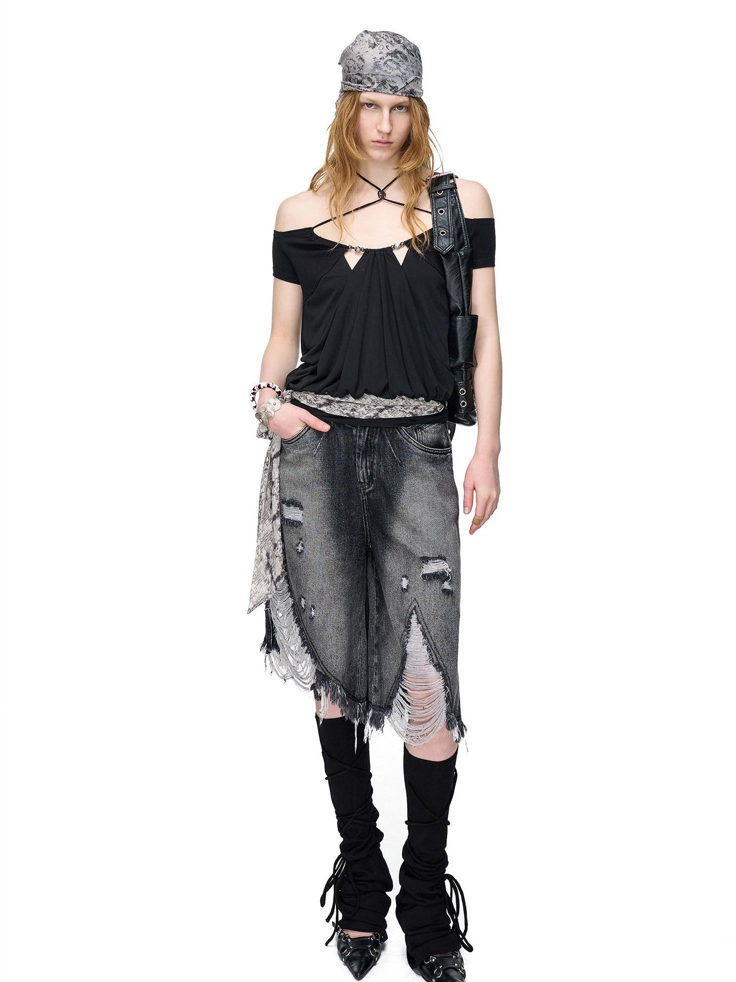 NORTH NODE Beaded Halter Neck Patchwork Short Sleeve Women&