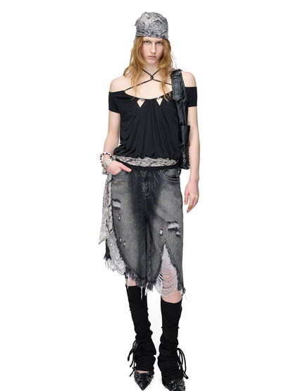 NORTH NODE Beaded Halter Neck Patchwork Short Sleeve Women&