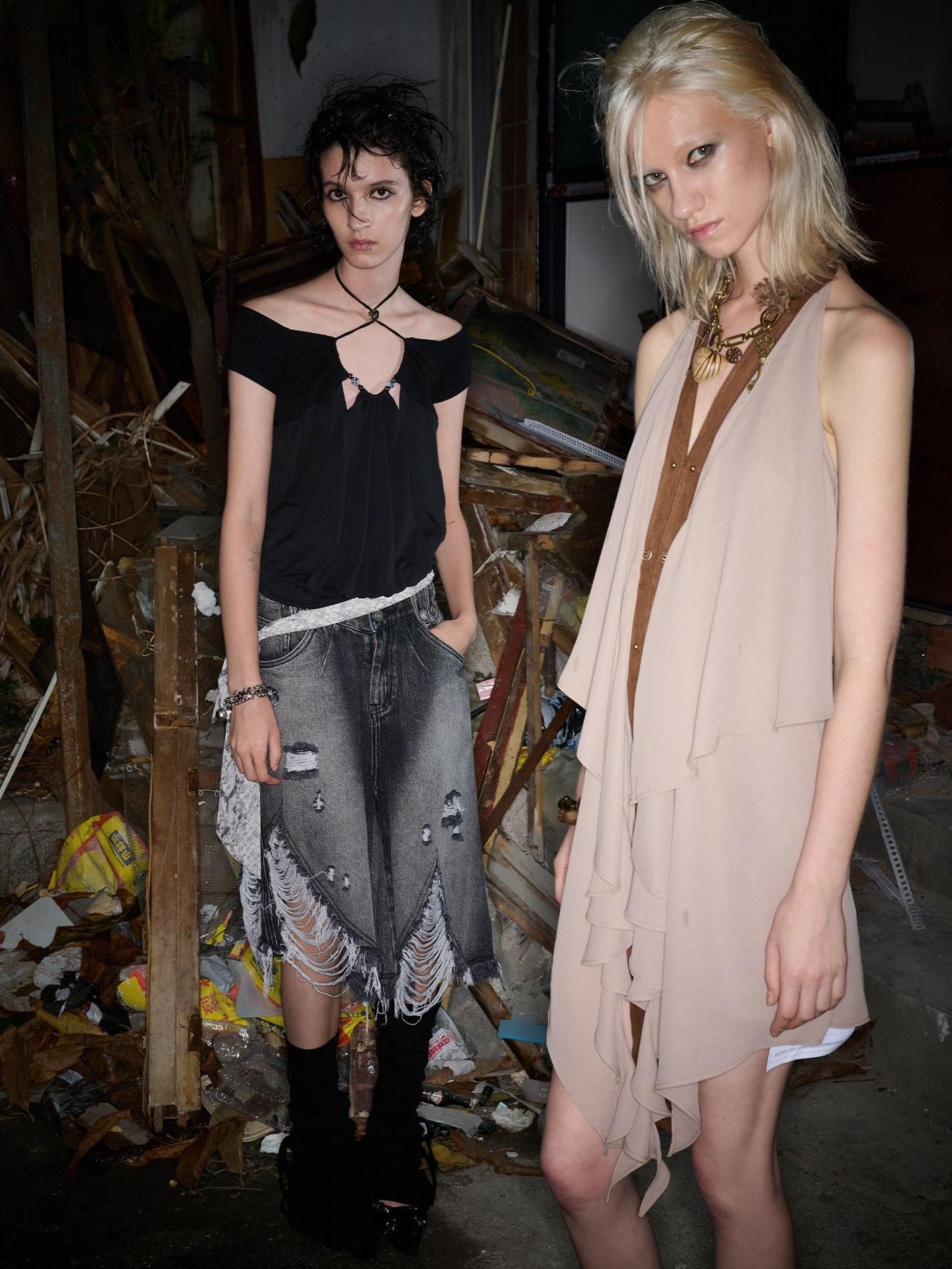NORTH NODE Beaded Halter Neck Patchwork Short Sleeve Women&