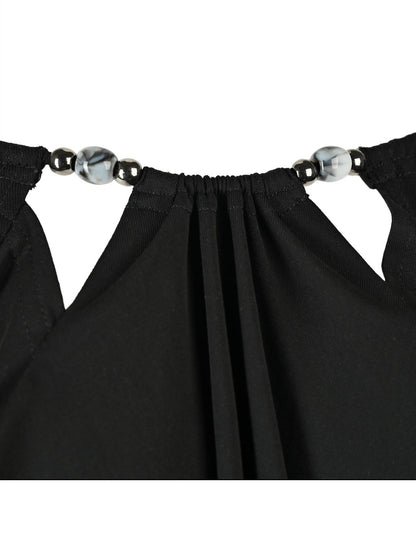 NORTH NODE Beaded Halter Neck Patchwork Short Sleeve Women&