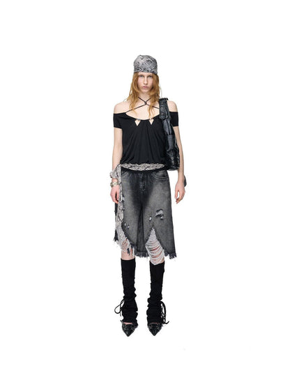 NORTH NODE Beaded Halter Neck Patchwork Short Sleeve Women&