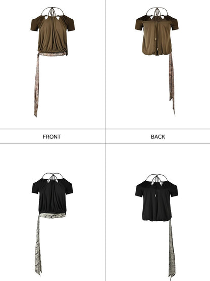 NORTH NODE Beaded Halter Neck Patchwork Short Sleeve Women&