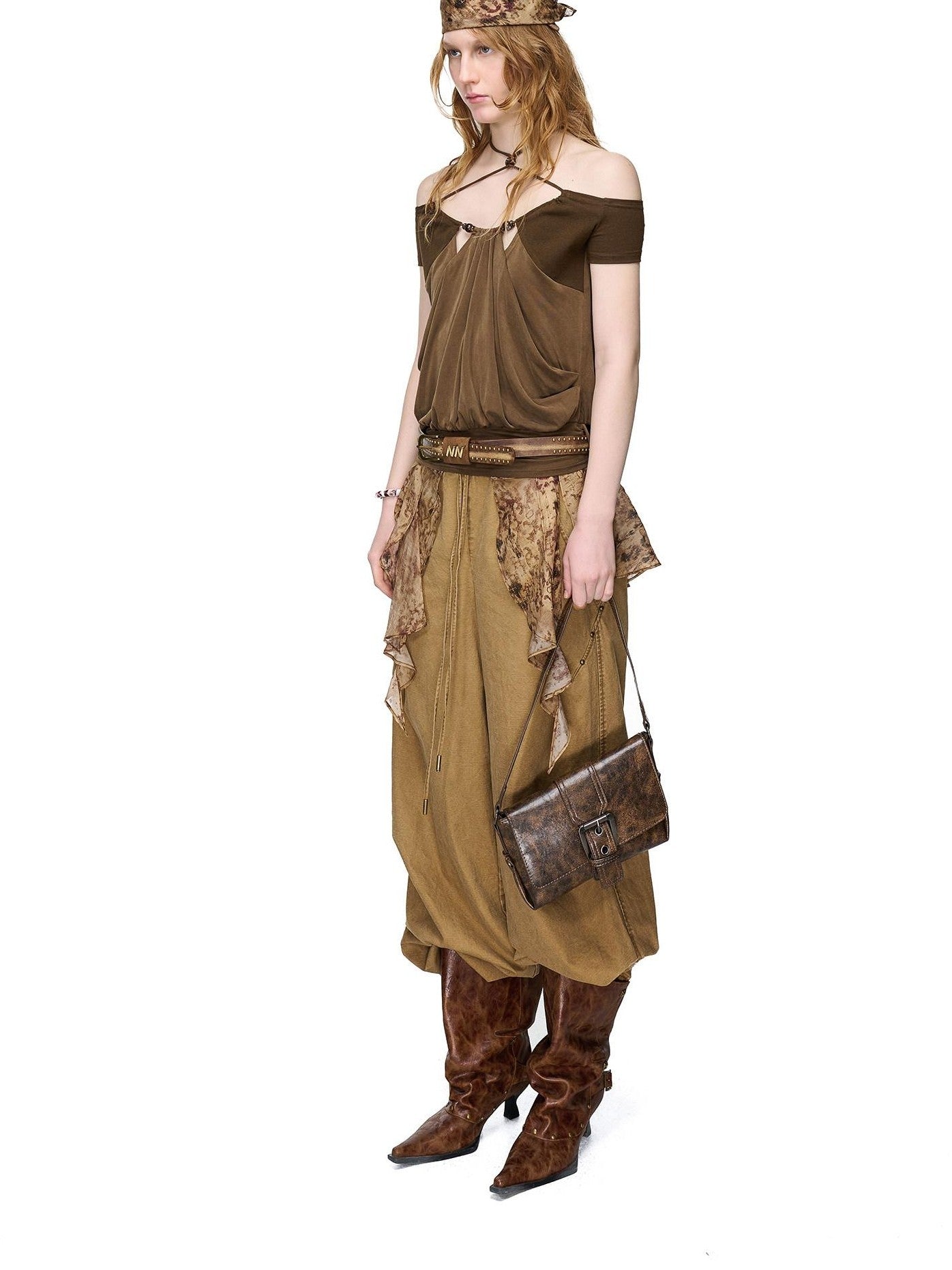 NORTH NODE Beaded Halter Neck Patchwork Short Sleeve Women&