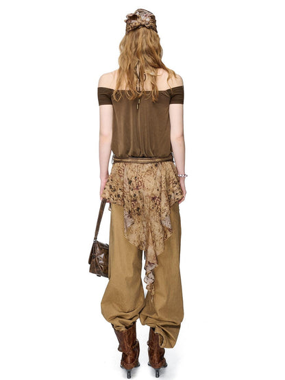 NORTH NODE Beaded Halter Neck Patchwork Short Sleeve Women&