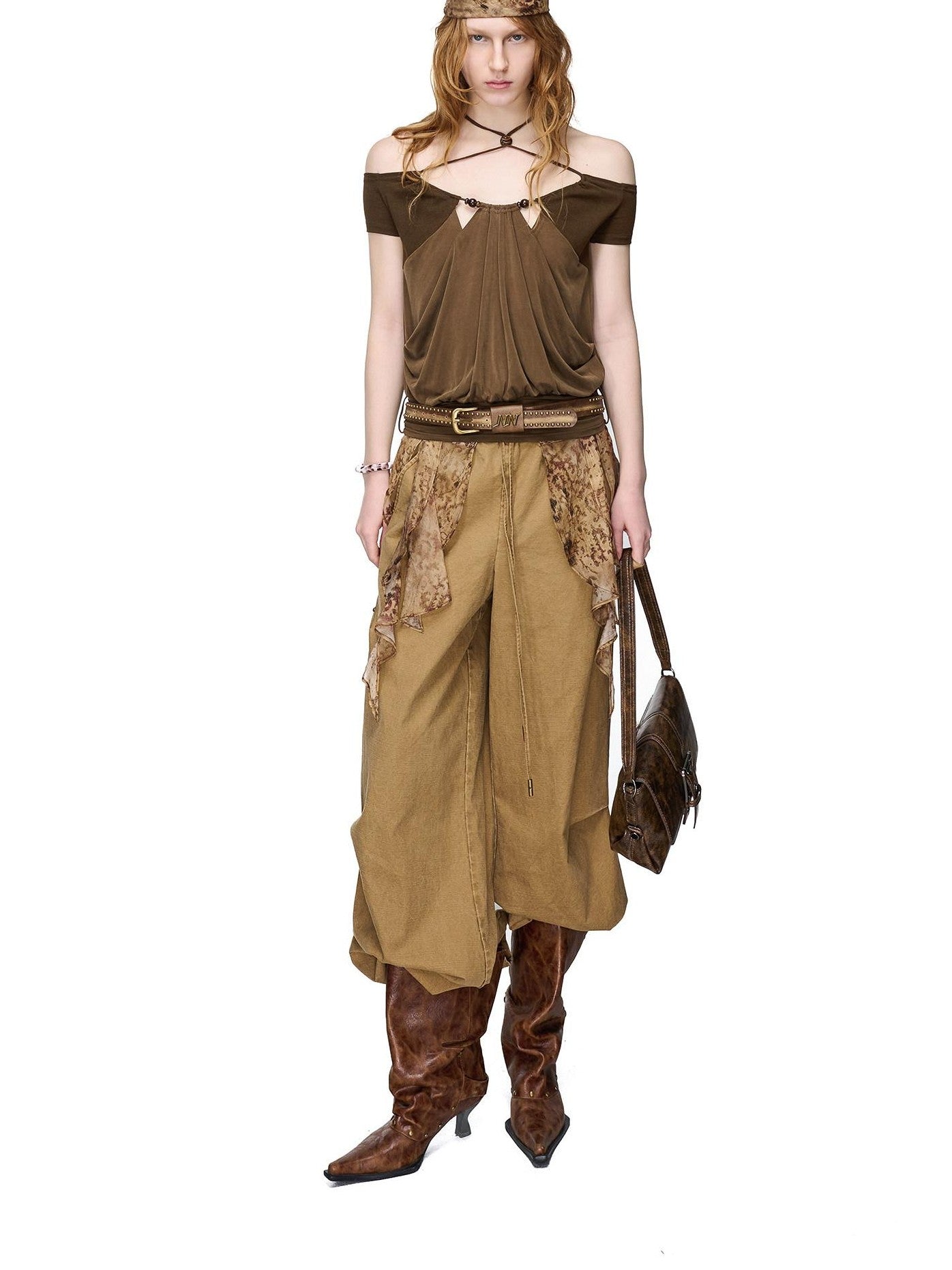 NORTH NODE Beaded Halter Neck Patchwork Short Sleeve Women&