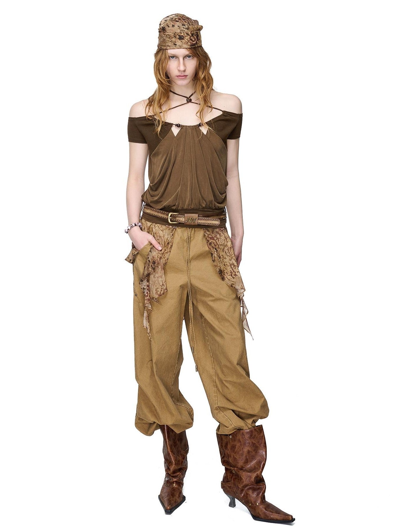 NORTH NODE Beaded Halter Neck Patchwork Short Sleeve Women&