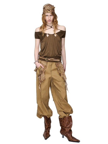 NORTH NODE Beaded Halter Neck Patchwork Short Sleeve Women&