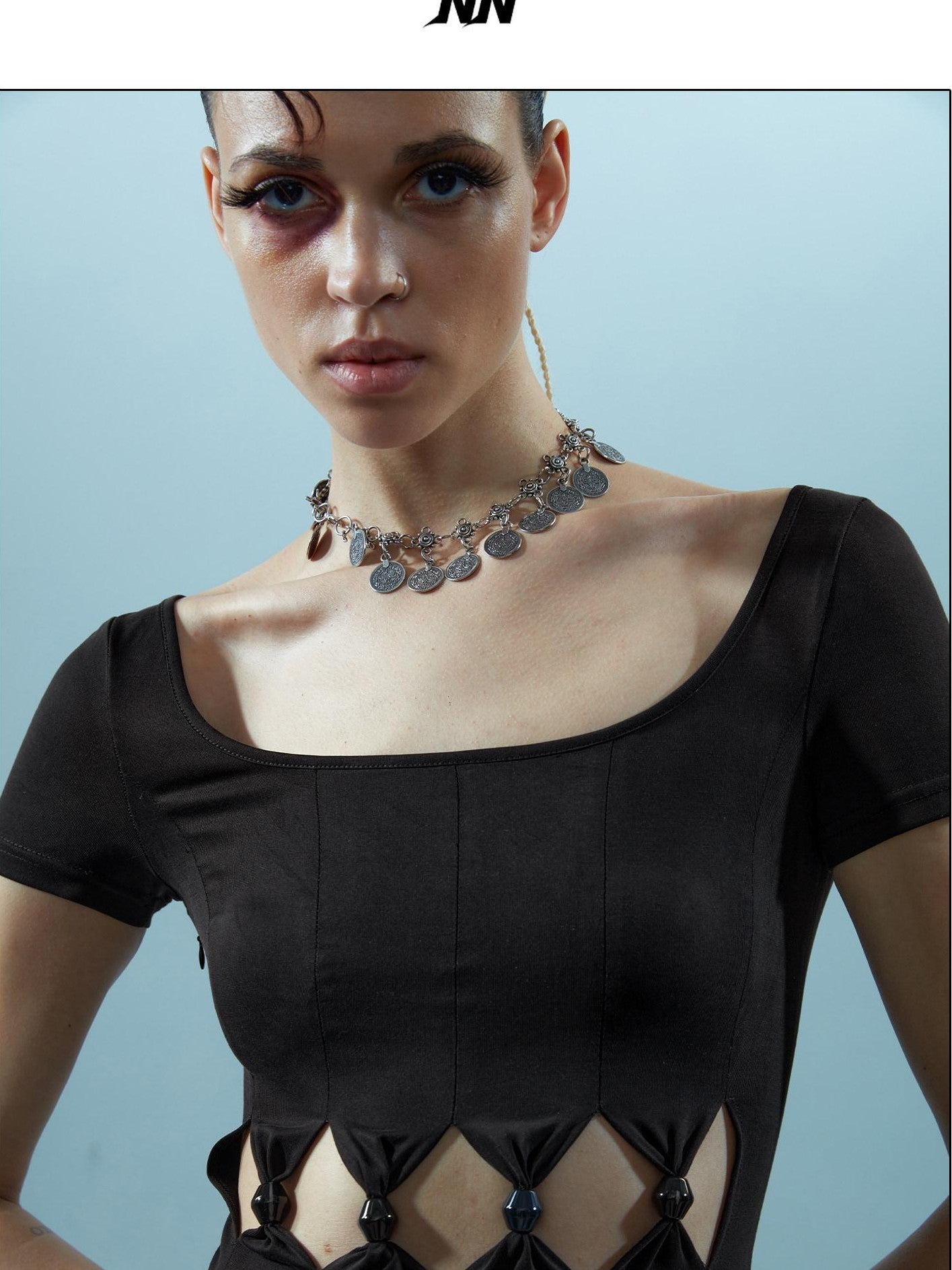 NORTH NODE Beaded Hollowout Cutout Slim Fit Women&