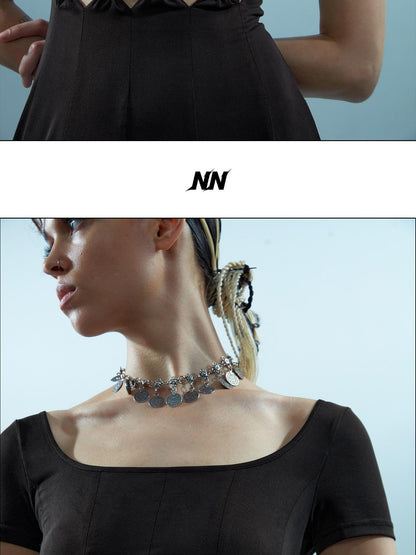 NORTH NODE Beaded Hollowout Cutout Slim Fit Women&