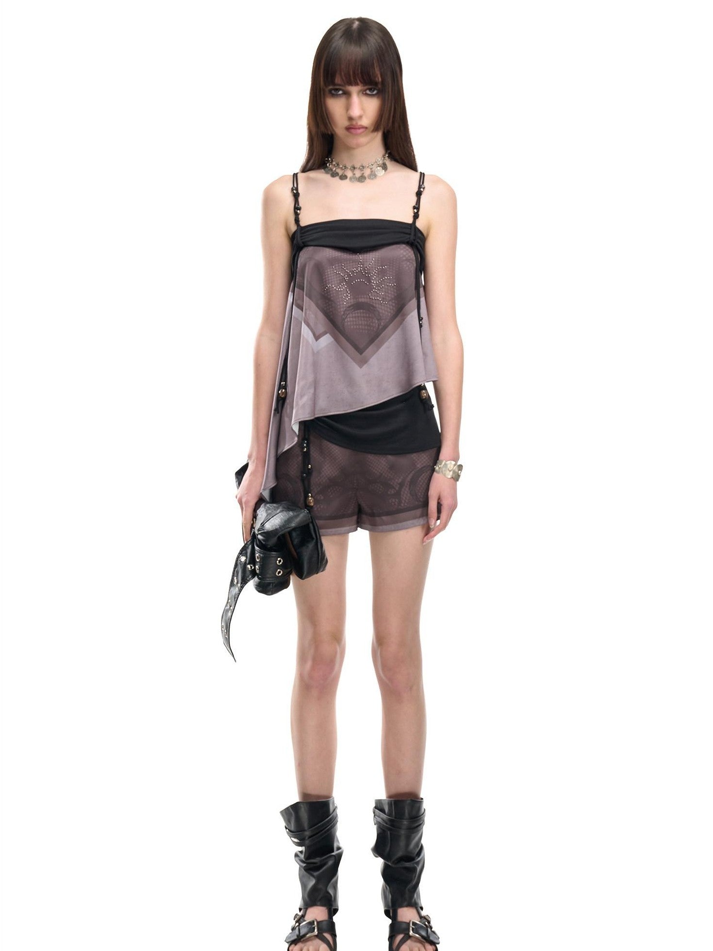 NORTH NODE Beaded Irregular Pleated Printed Women&