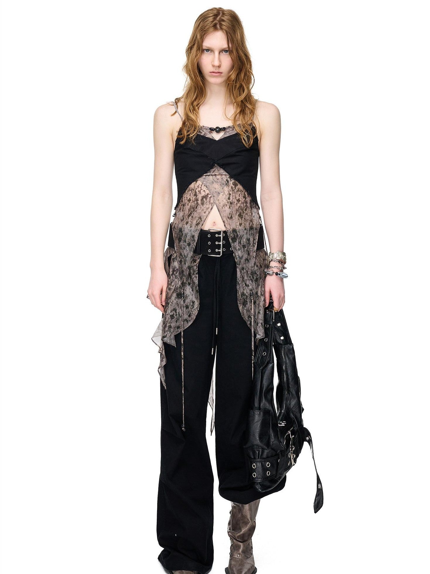 NORTH NODE Beaded Lace Print Patchwork Splice Women&