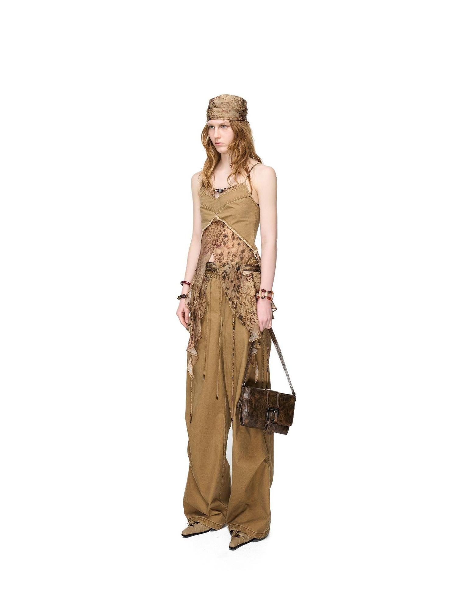 NORTH NODE Beaded Lace Print Patchwork Splice Women&