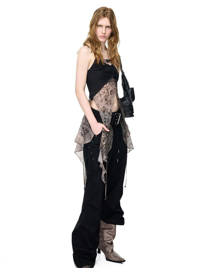NORTH NODE Beaded Lace Print Patchwork Splice Women&