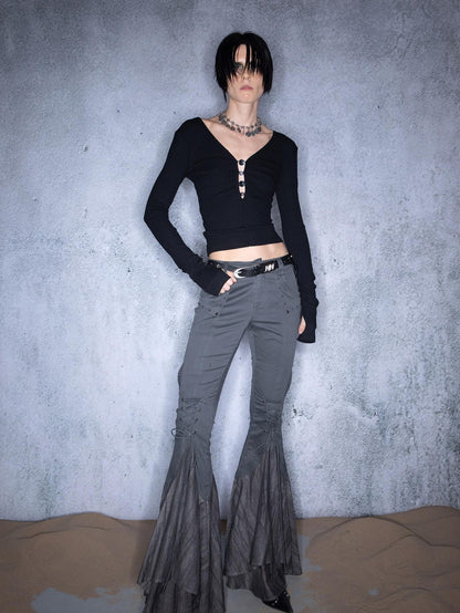 NORTH NODE Beaded Open Back V-neck Cropped Women&