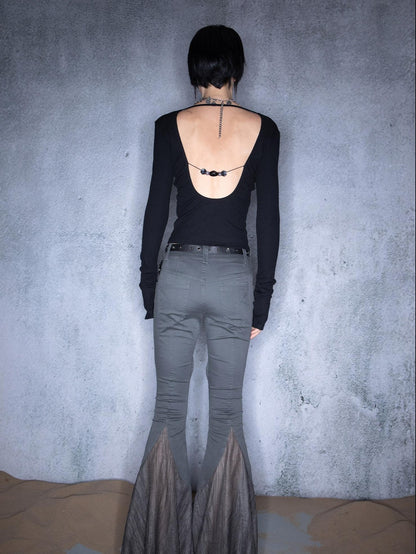 NORTH NODE Beaded Open Back V-neck Cropped Women&