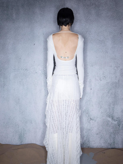 NORTH NODE Beaded Open Back V-neck Cropped Women&