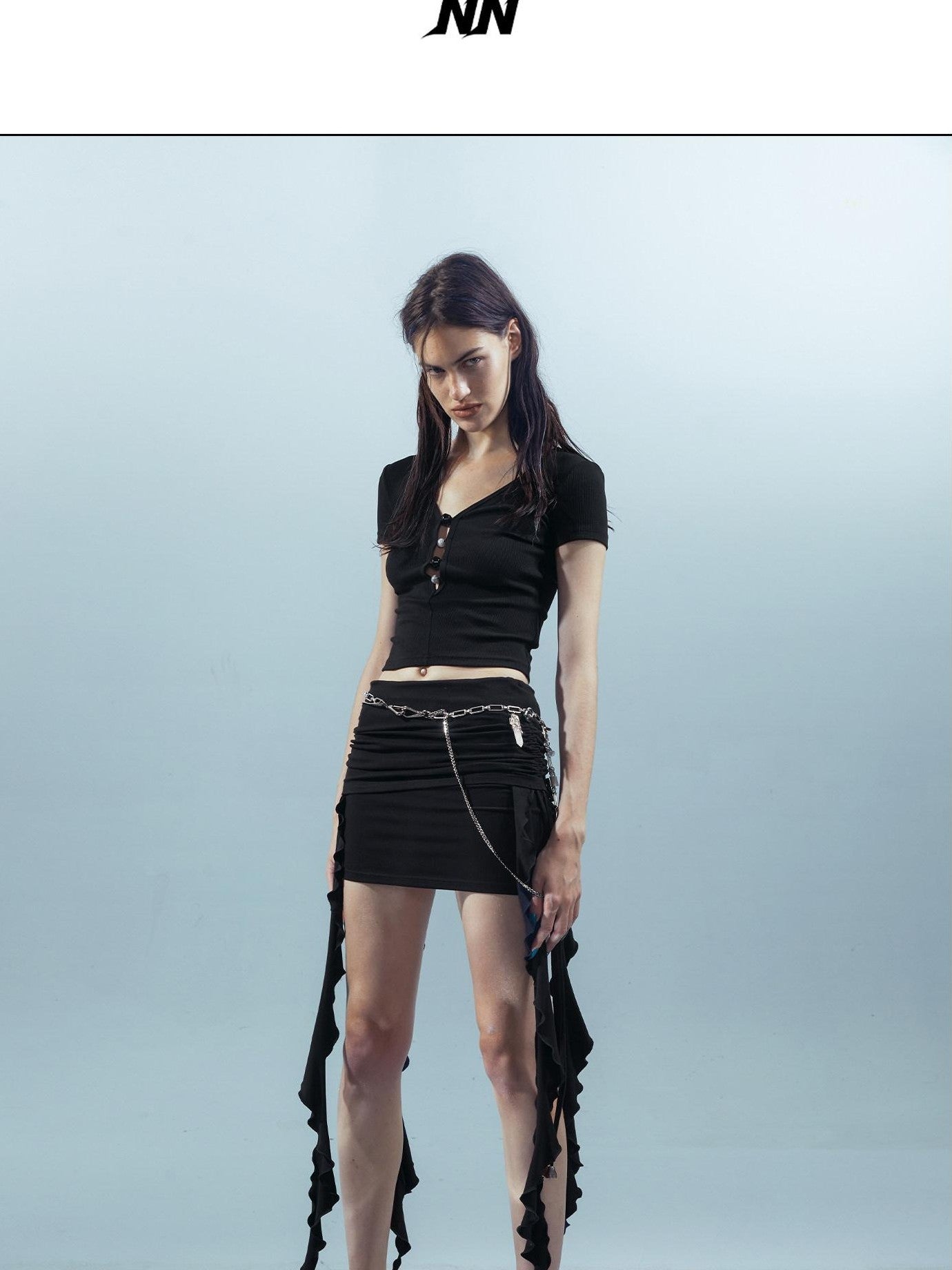 NORTH NODE Beaded Open Back V-neck Short Sleeve Women&