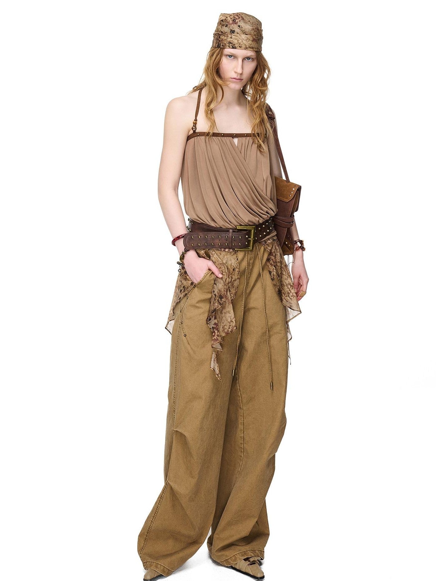 NORTH NODE Beaded Patchwork Ruched Off Shoulder Bandeau Women&
