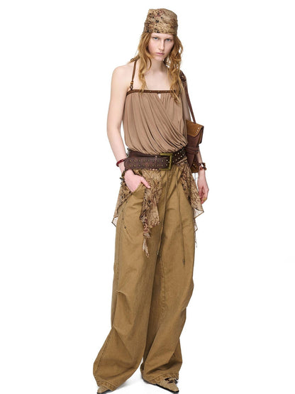 NORTH NODE Beaded Patchwork Ruched Off Shoulder Bandeau Women&