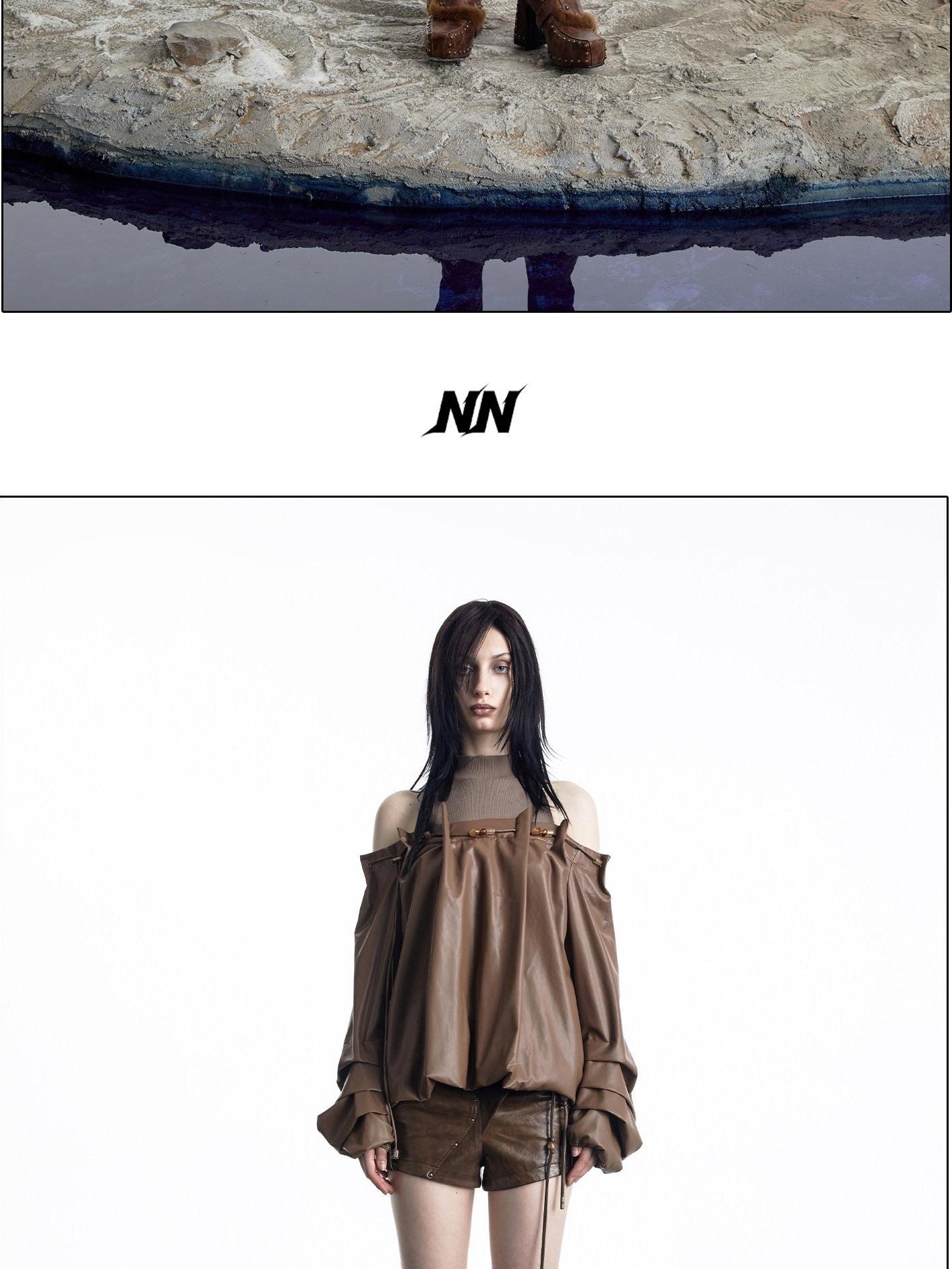 NORTH NODE Beaded Ribbed Spliced Off Shoulder Drawstring Pullover Women&