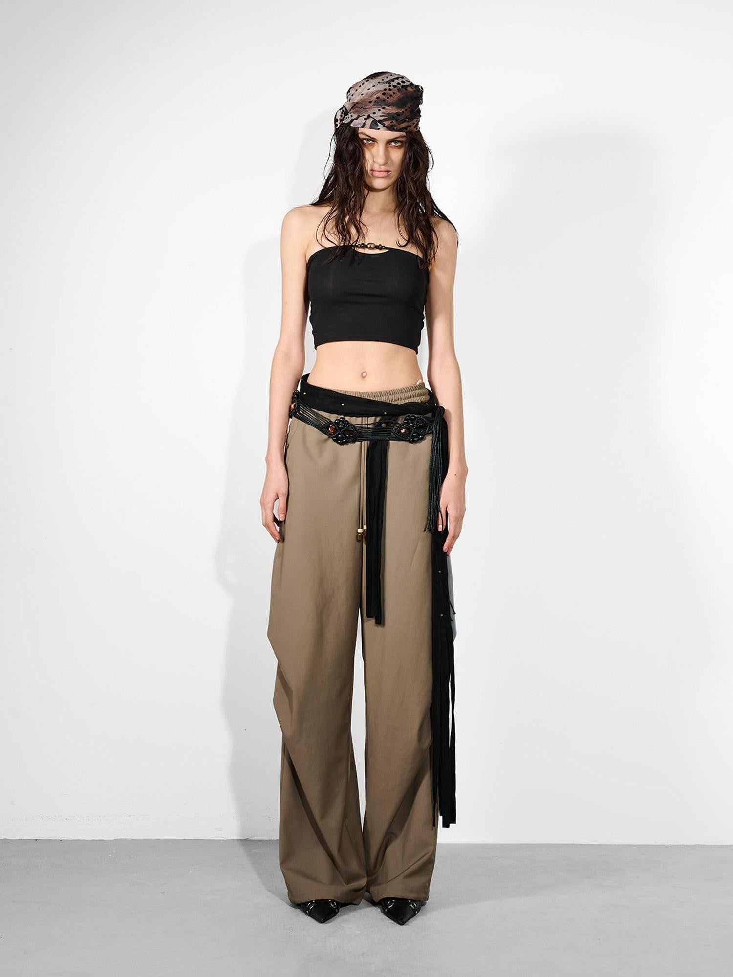 NORTH NODE Beaded Solid Backless Cropped Fitted Women&