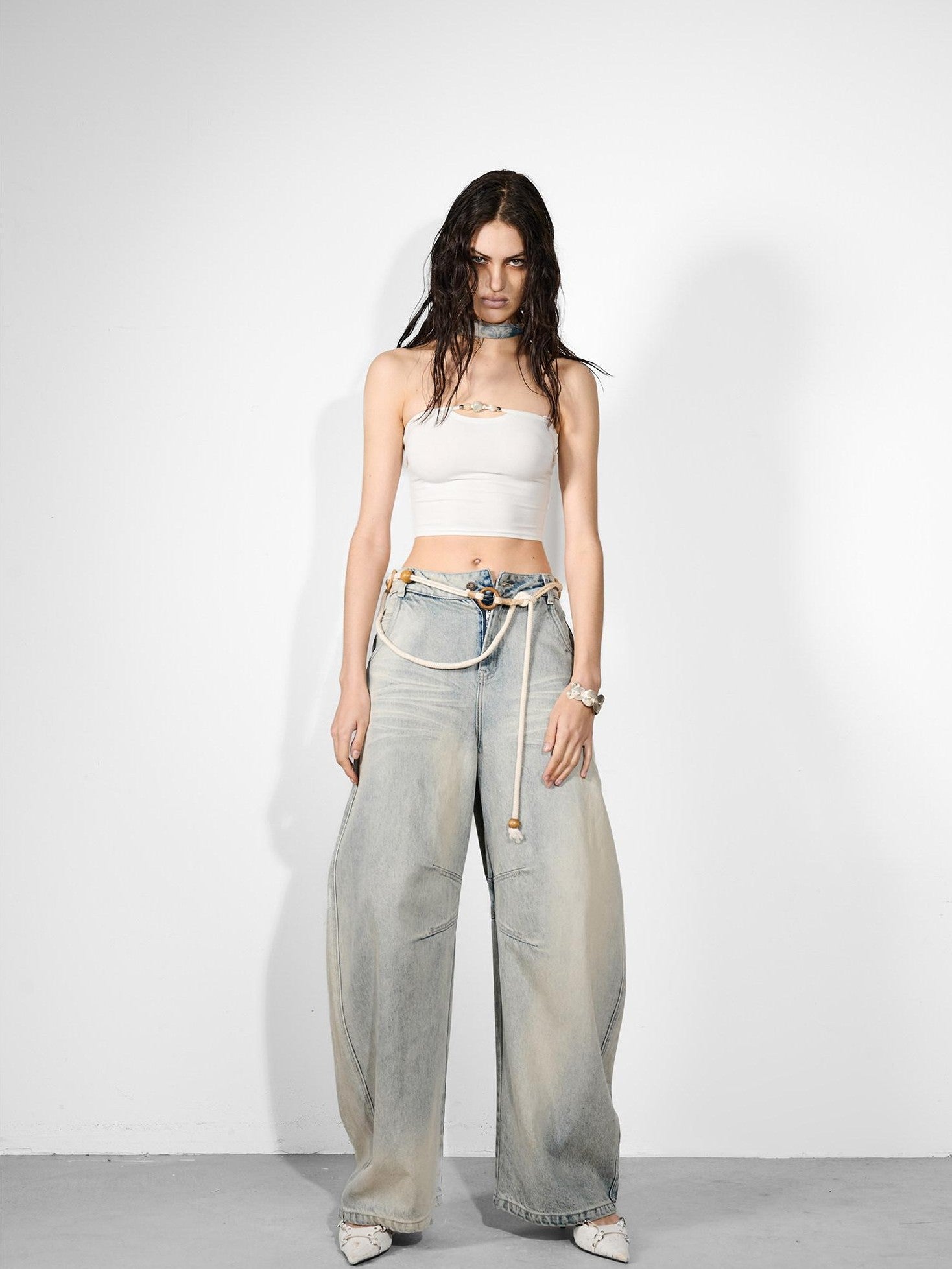 NORTH NODE Beaded Solid Backless Cropped Fitted Women&