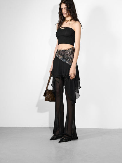 NORTH NODE Beaded Solid Backless Cropped Fitted Women&