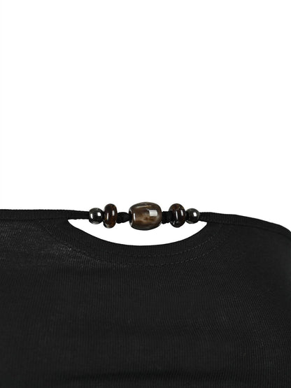NORTH NODE Beaded Solid Backless Cropped Fitted Women&