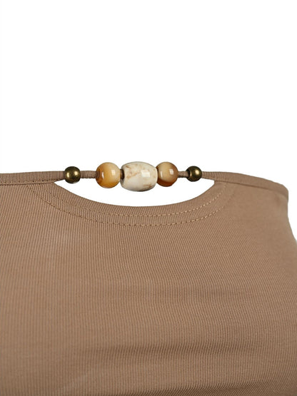 NORTH NODE Beaded Solid Backless Cropped Fitted Women&