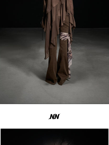 NORTH NODE Beaded Spliced Irregular Ruffle Long Sleeve Women&