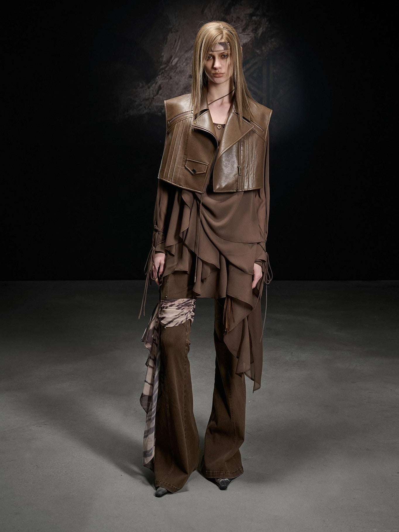 NORTH NODE Beaded Spliced Irregular Ruffle Long Sleeve Women&