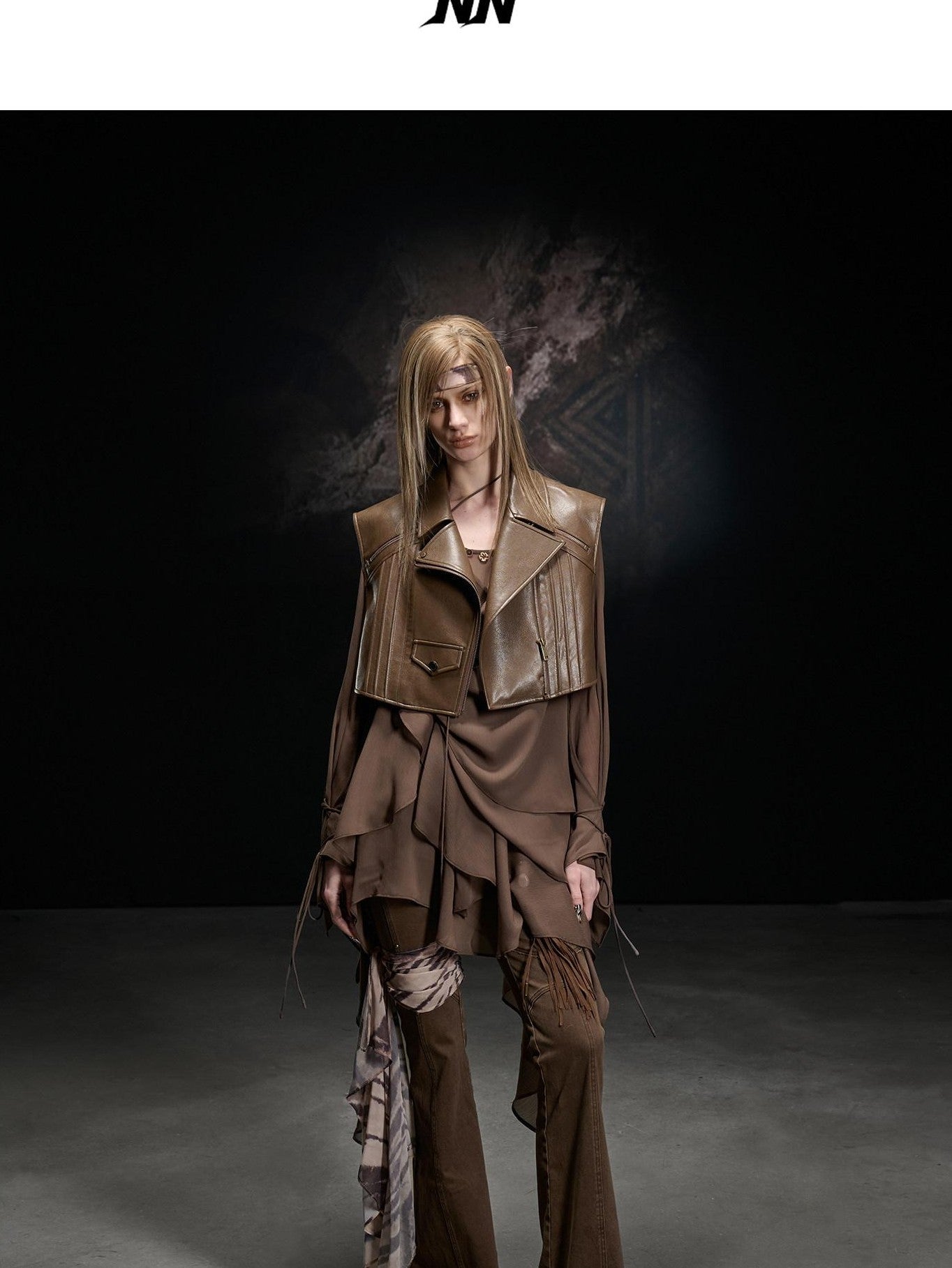 NORTH NODE Beaded Spliced Irregular Ruffle Long Sleeve Women&