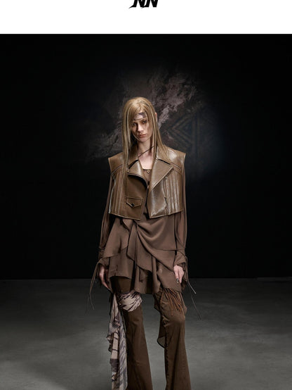 NORTH NODE Beaded Spliced Irregular Ruffle Long Sleeve Women&