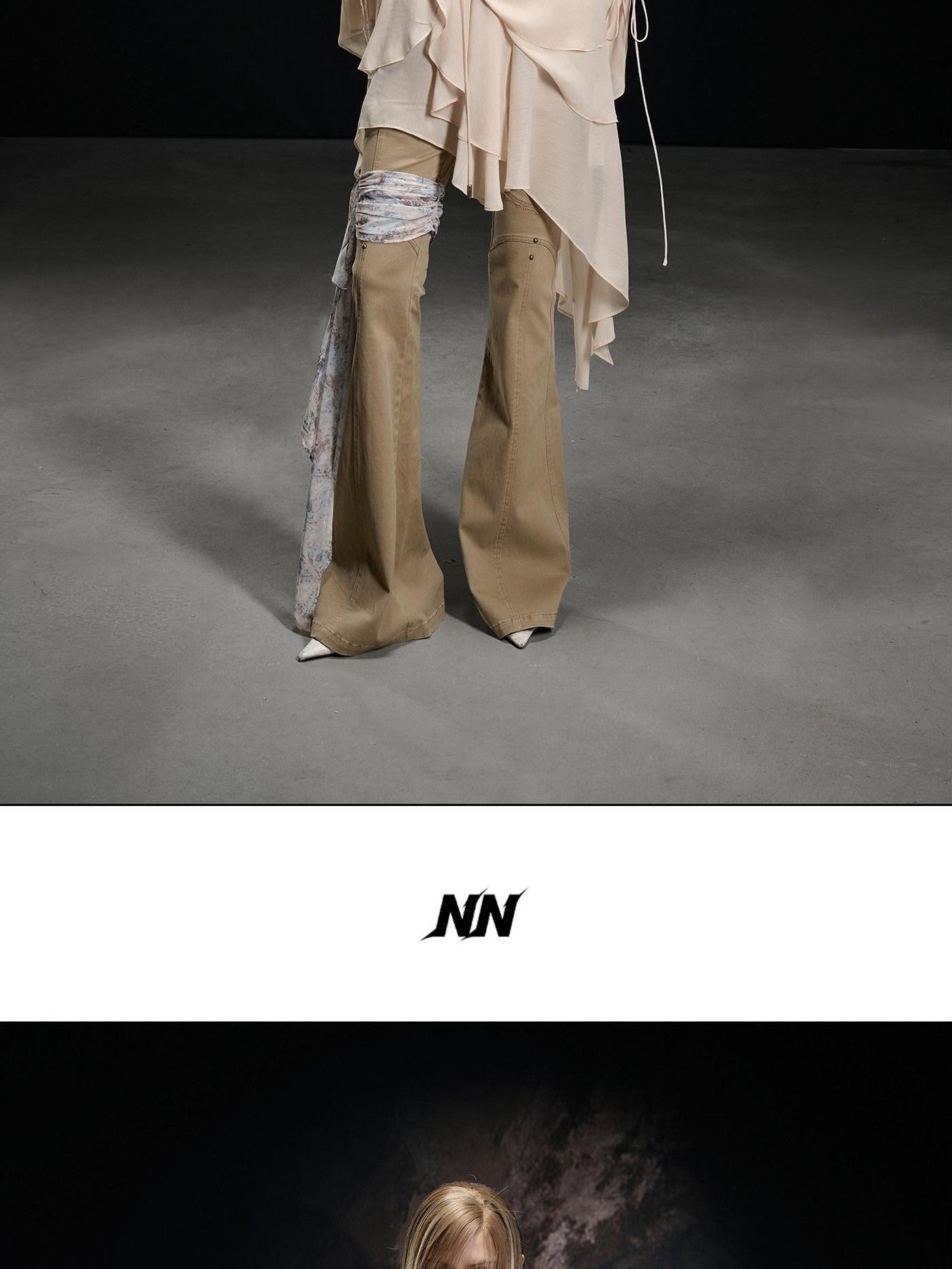 NORTH NODE Beaded Spliced Irregular Ruffle Long Sleeve Women&