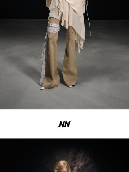 NORTH NODE Beaded Spliced Irregular Ruffle Long Sleeve Women&