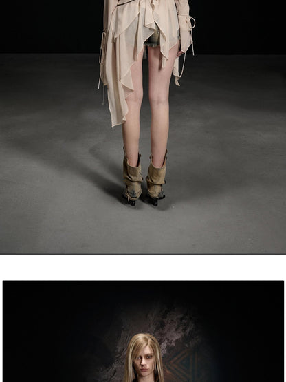 NORTH NODE Beaded Spliced Irregular Ruffle Long Sleeve Women&