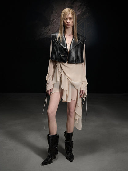 NORTH NODE Beaded Spliced Irregular Ruffle Long Sleeve Women&