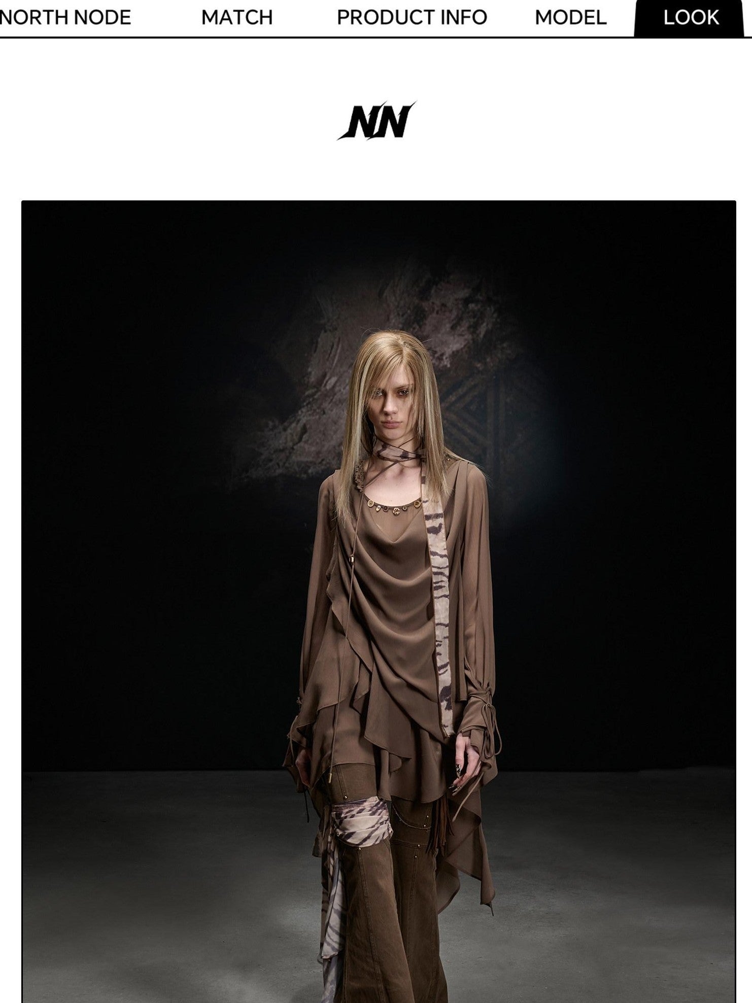 NORTH NODE Beaded Spliced Irregular Ruffle Long Sleeve Women&