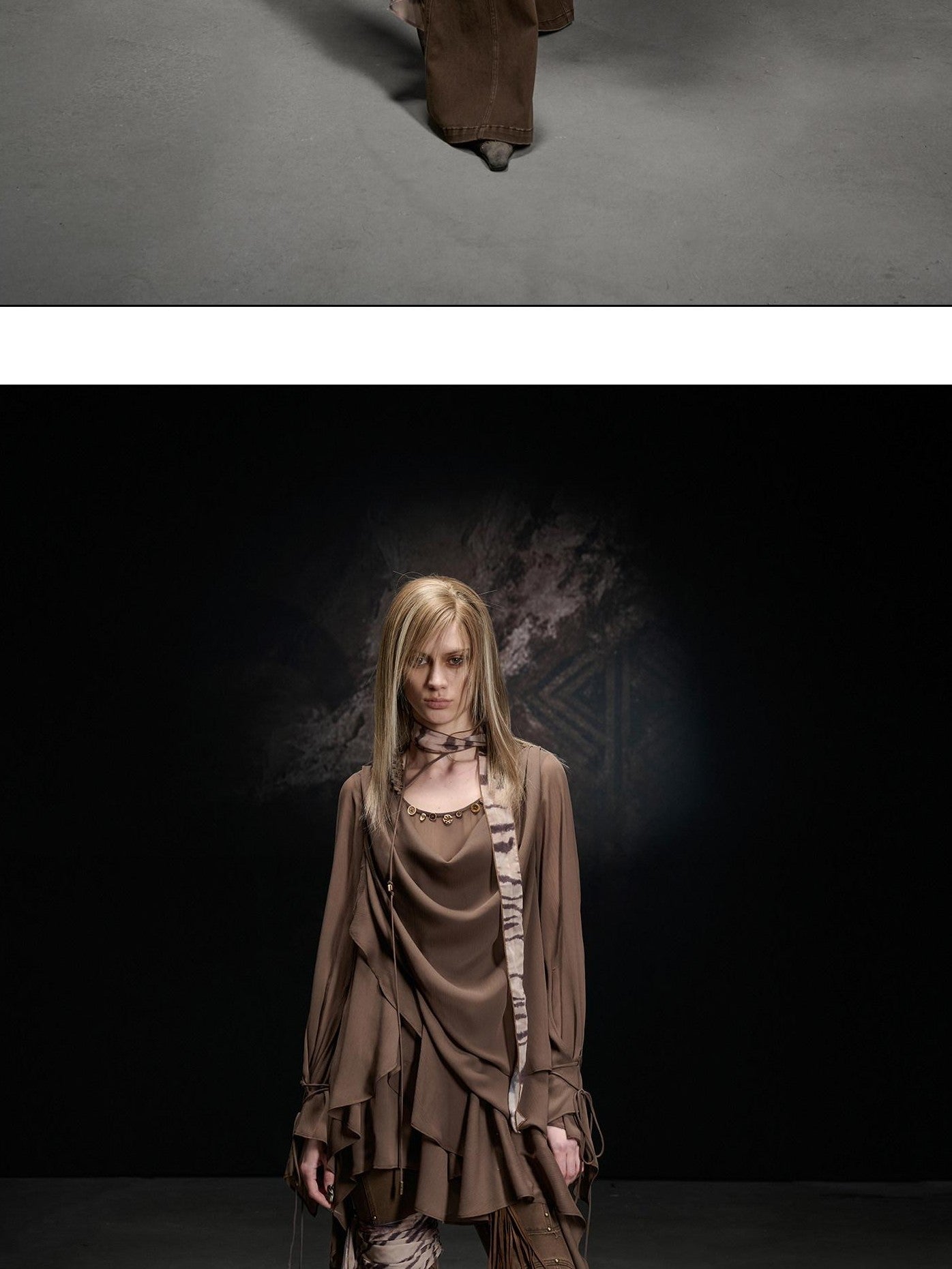 NORTH NODE Beaded Spliced Irregular Ruffle Long Sleeve Women&