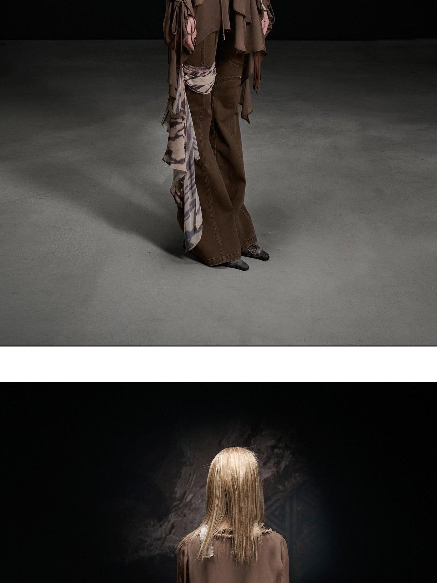 NORTH NODE Beaded Spliced Irregular Ruffle Long Sleeve Women&