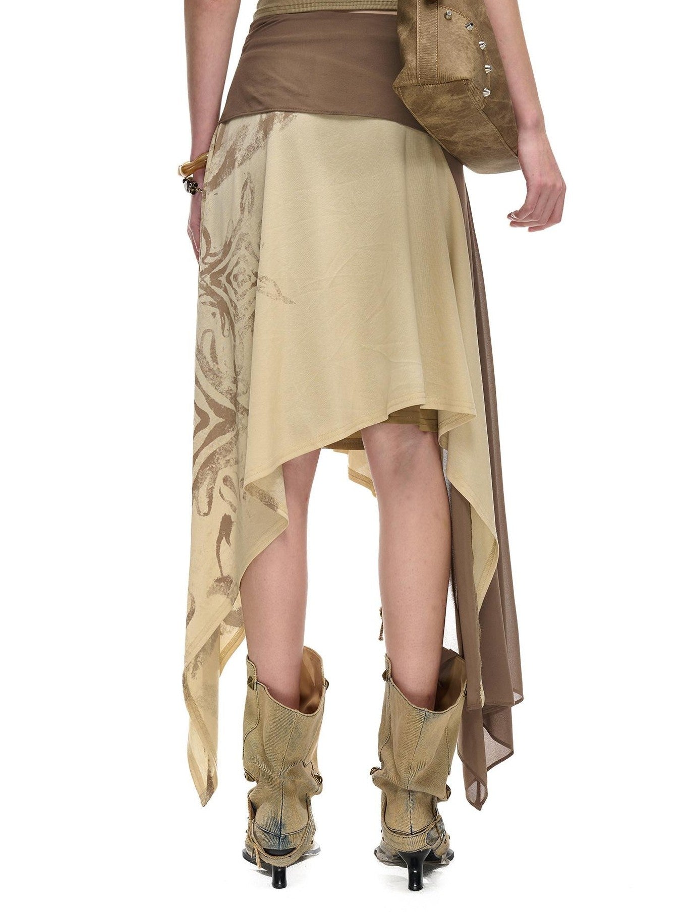 NORTH NODE Beaded Tie Splice Printed Asymmetric Ruffle Women&