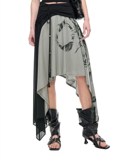 NORTH NODE Beaded Tie Splice Printed Asymmetric Ruffle Women&