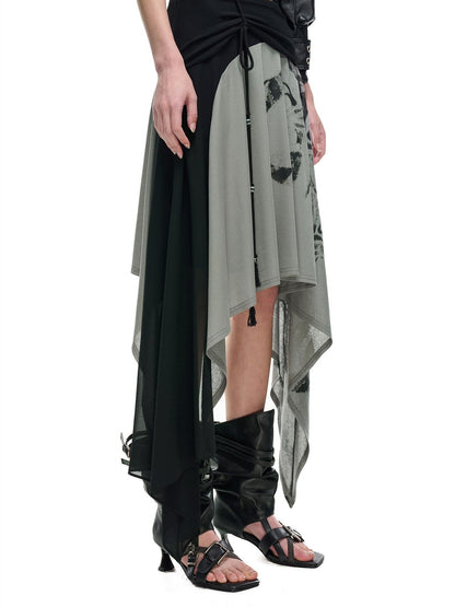 NORTH NODE Beaded Tie Splice Printed Asymmetric Ruffle Women&