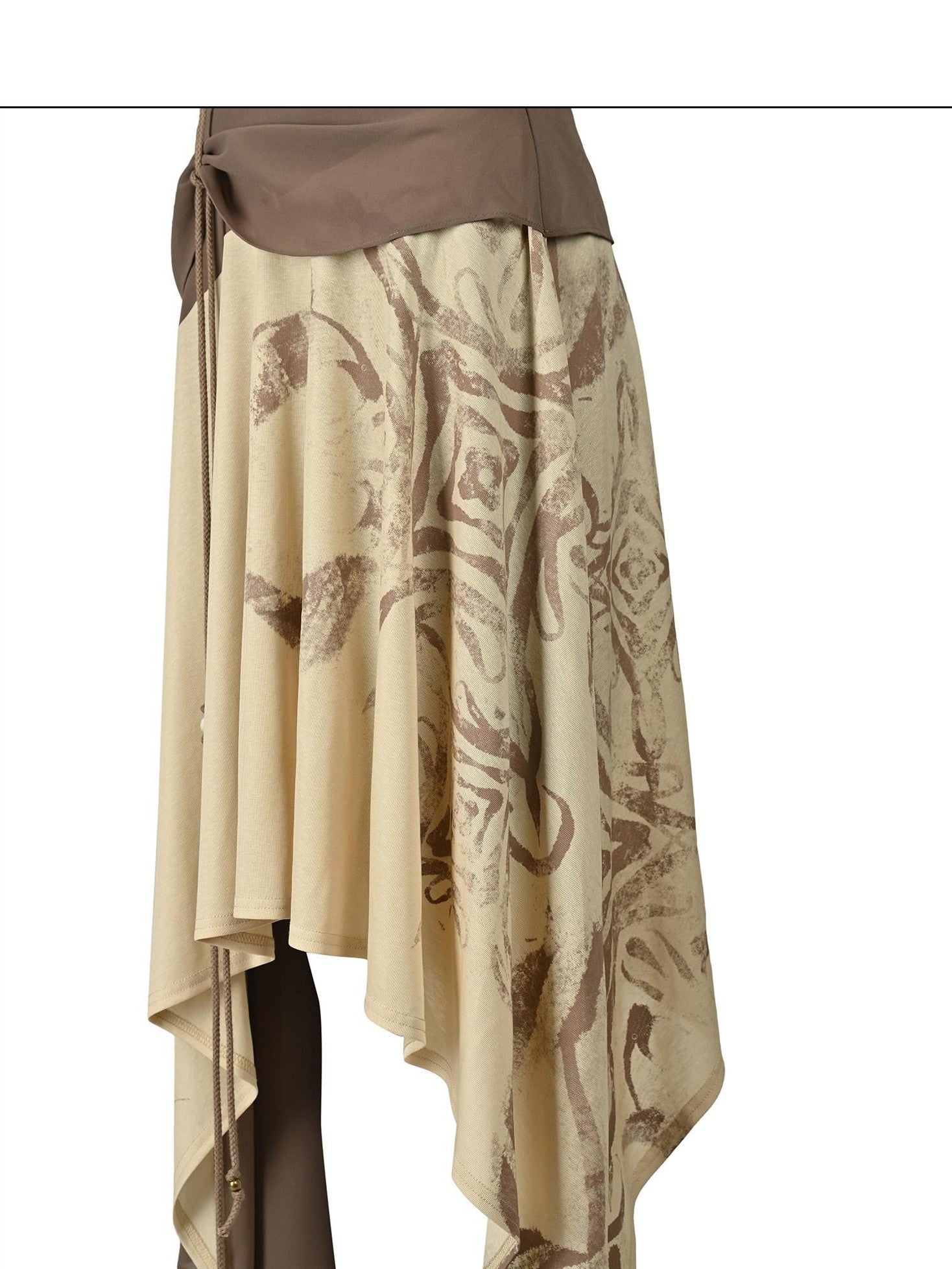 NORTH NODE Beaded Tie Splice Printed Asymmetric Ruffle Women&