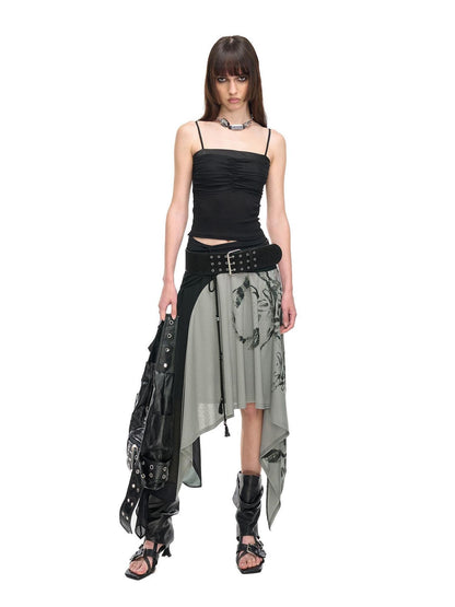 NORTH NODE Beaded Tie Splice Printed Asymmetric Ruffle Women&