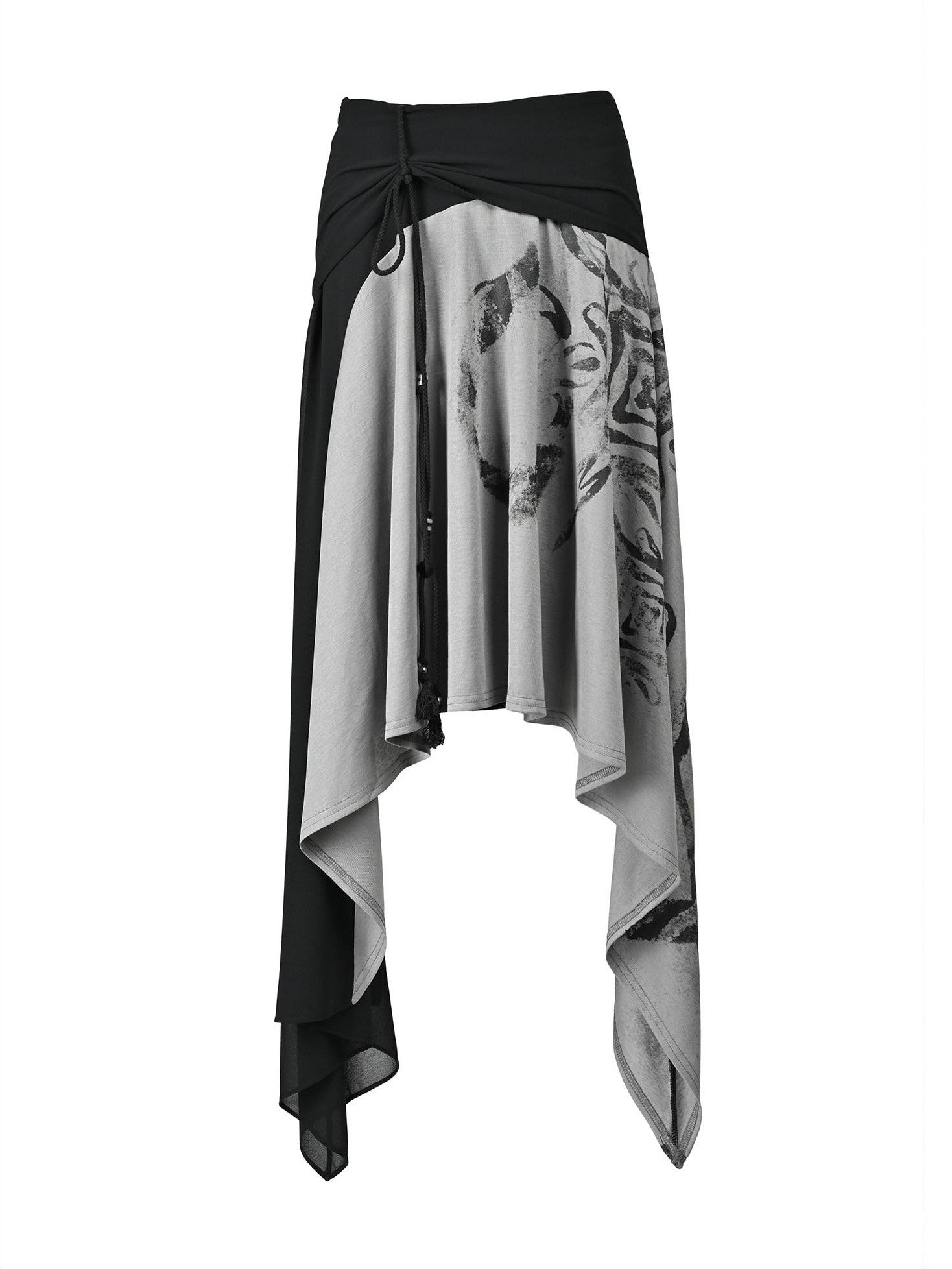 NORTH NODE Beaded Tie Splice Printed Asymmetric Ruffle Women&