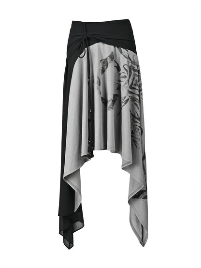 NORTH NODE Beaded Tie Splice Printed Asymmetric Ruffle Women&