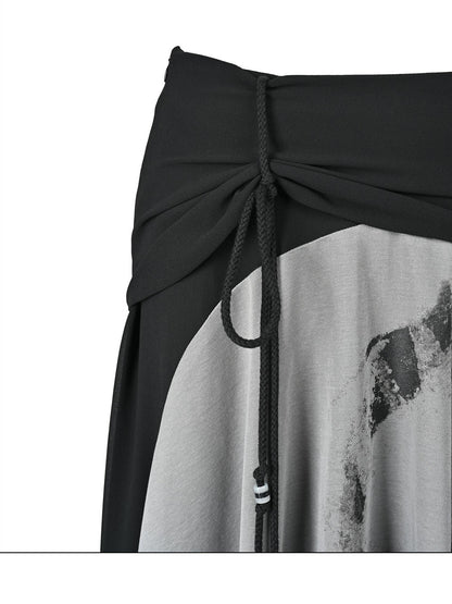 NORTH NODE Beaded Tie Splice Printed Asymmetric Ruffle Women&
