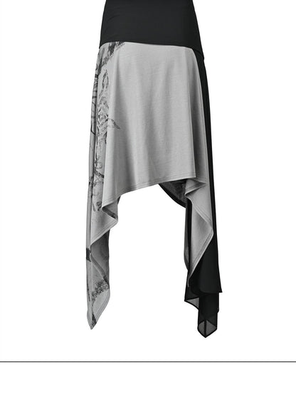NORTH NODE Beaded Tie Splice Printed Asymmetric Ruffle Women&